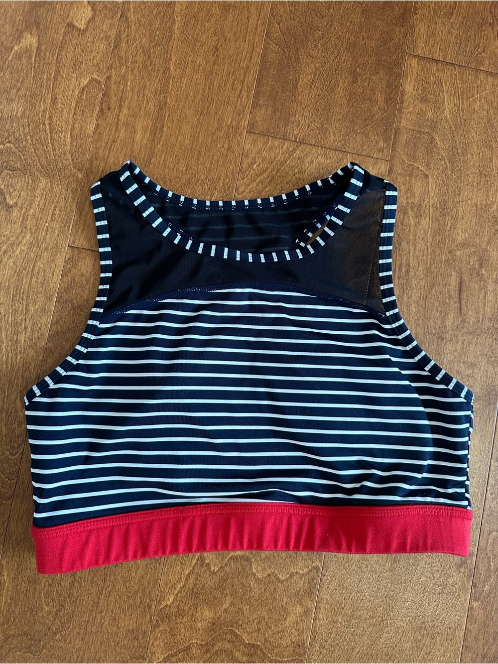 Mono B Striped Navy & White Sports Bra with Red Band - NWOT